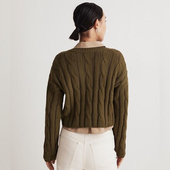 Madewell Cable-Knit V-Neck Crop Chunky Sweater in Loren Green Size Small 2023 - Picture 8 of 13